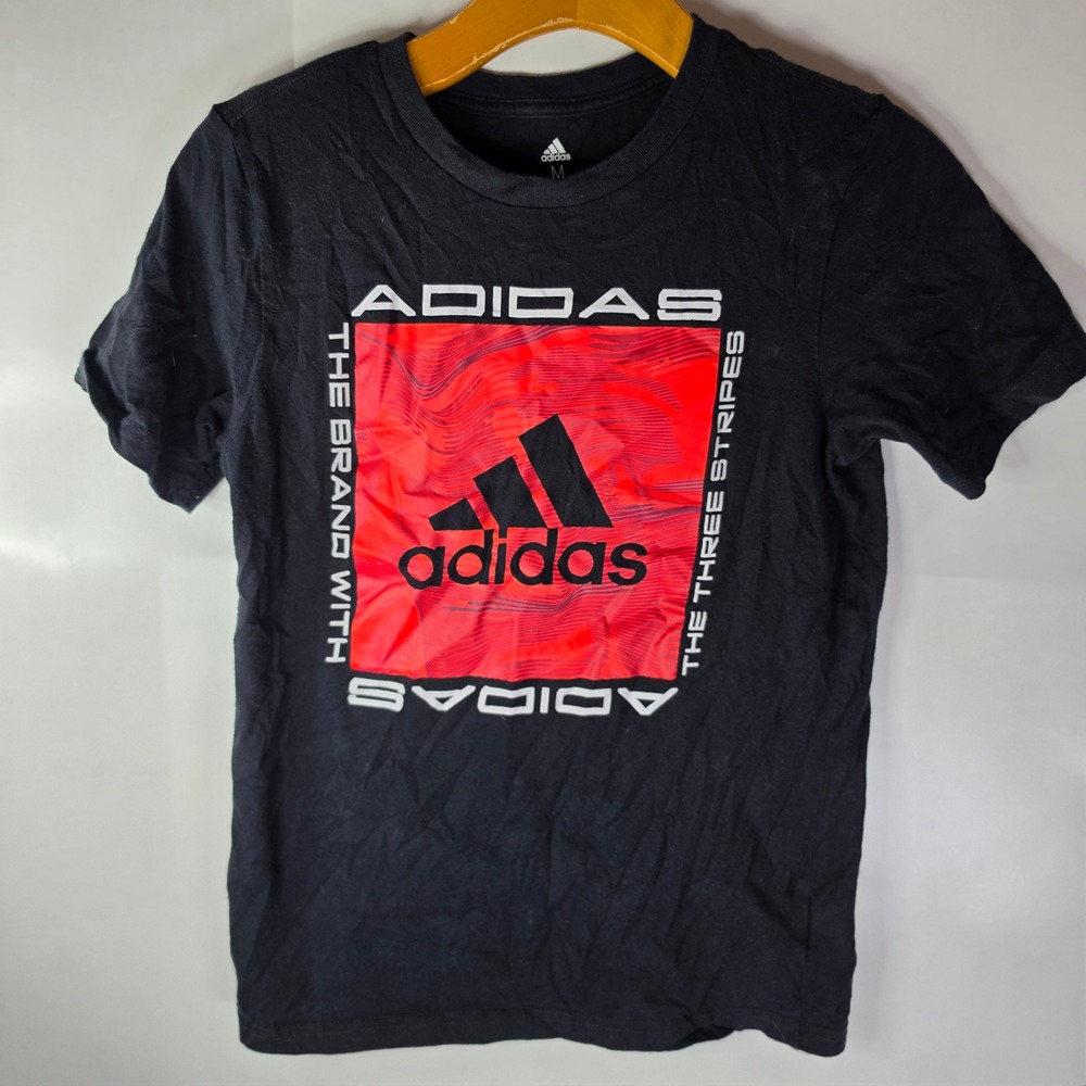 Adidas Boys Graphic T-Shirt Black Red Mountain Logo‎ Youth Medium M 10/12 Tee